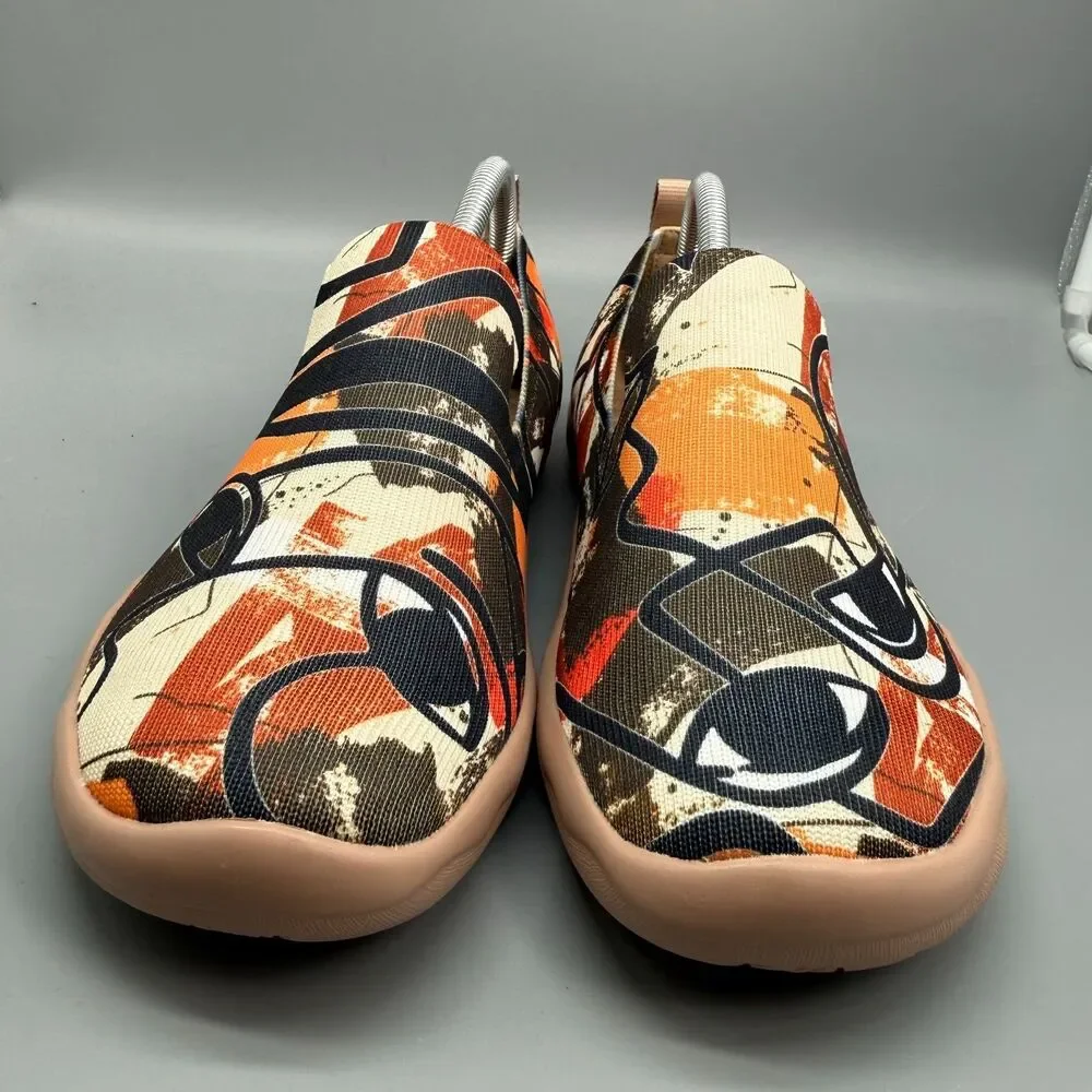 UIN Loafers Men's 9.5 Abstract Art Pattern Low Top Slip-On Round Toe Casual